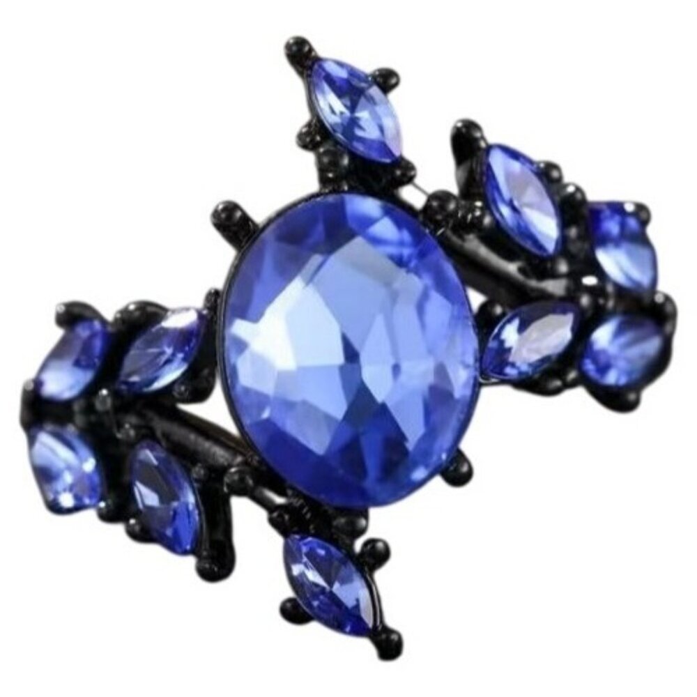 Oval Cut Blue Sapphire & accent stones bridal wedding engagement ring in Rhodium